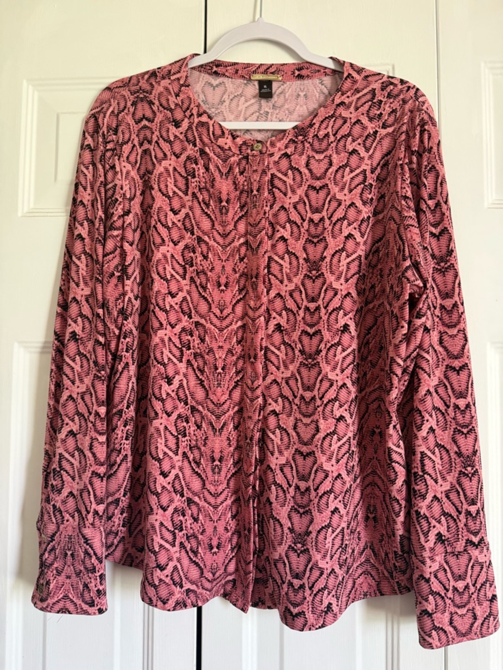 Dana Buchman Pink Snake-Print Button-Front Blouse